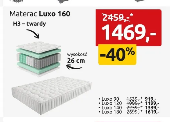 Materac Luxo 160 H3 promocja w Black Red White