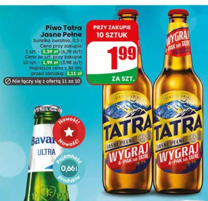 Piwo Tatra Jasne Pełne butelka zwrotna promocja w Dino