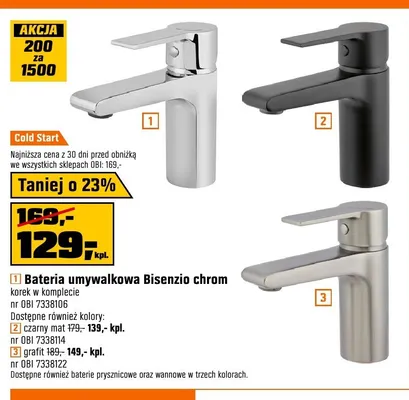 Bateria umywalkowa Bisenzio chrom korek w komplecie promocja w OBI