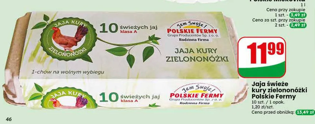 Jaja świeże kury zielononóżki Polskie Fermy promocja w Dino