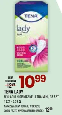 Wkładki higieniczne Ultra Mini Tena Lady 28szt promocja w Drogerie Natura
