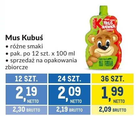 Mus Kubuś różne smaki promocja w Makro