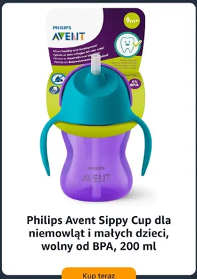 Kubek niekapek ze słomką Philips Avent Sippy Cup dla niemowląt i małych dzieci wolny od BPA promocja w Amazon