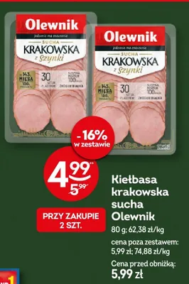 Kiełbasa krakowska sucha pieczona Olewnik promocja w Żabka