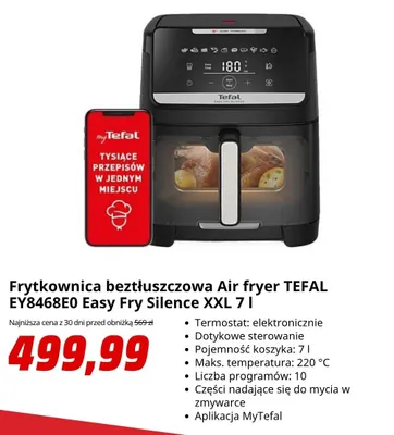 Frytkownica beztłuszczowa Tefal EY8468E0 Easy Fry Silence Xxl 7 l promocja w Media Markt