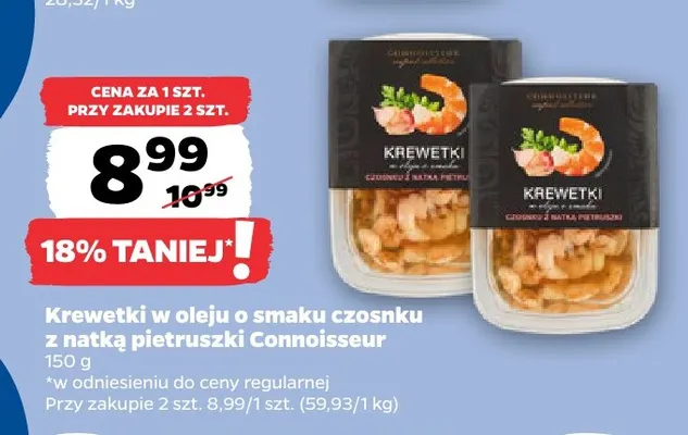 Krewetki w oleju o smaku czosnku z natką pietruszki Connoisseur promocja w Netto