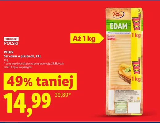 Ser edam w plastrach, XXL promocja w Lidl