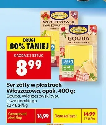 Ser żółty w plastrach Gouda Włoszczowa promocja w Biedronka