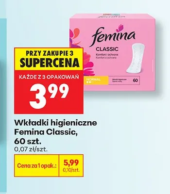 Wkładki higieniczne Femina Classic promocja w Biedronka