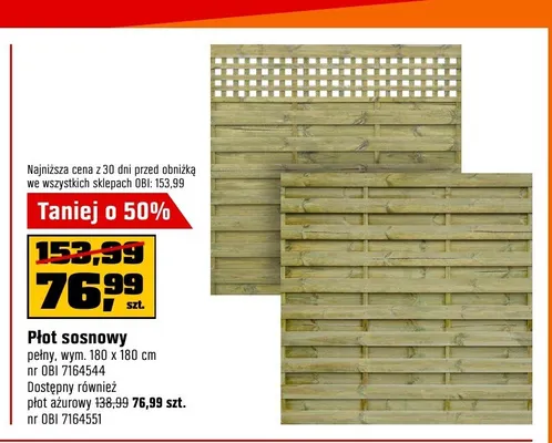 Płot sosnowy pełny promocja w OBI