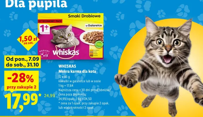 Mokra karma dla kota kawałki w sosie Whiskas 12-pak promocja w Lidl