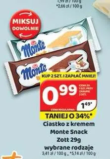 Ciastko z kremem Monte Snack promocja w Delfin