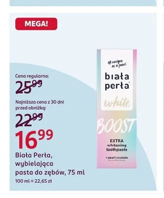 Biała Perła White Boost wybielająca pasta do zębów promocja w Rossmann