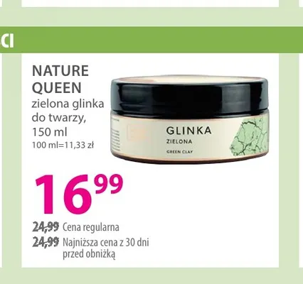 Zielona glinka do twarzy Nature Queen promocja w Hebe