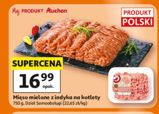 Mięso mielone z indyka na kotlety Auchan promocja w Auchan