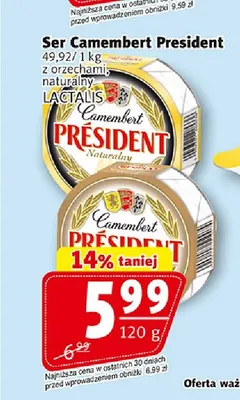 Ser Camembert z orzechami President promocja w Prim Market