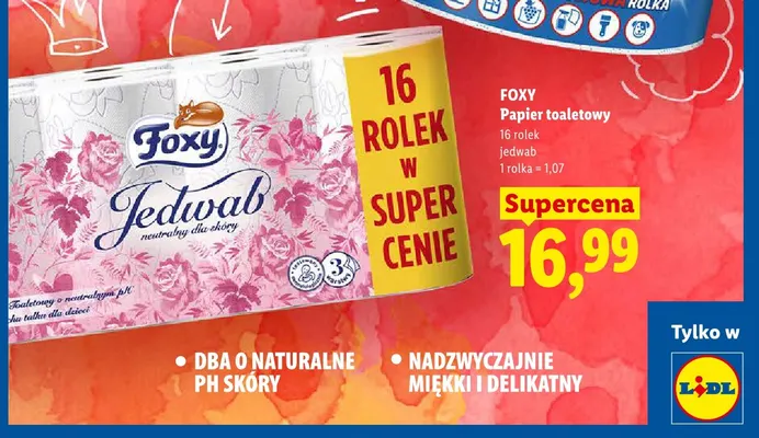 Papier toaletowy Foxy Jedwab 16-pak promocja w Lidl