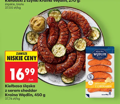 Kiełbasa śląska z serem cheddar Kraina Wędlin promocja w Biedronka