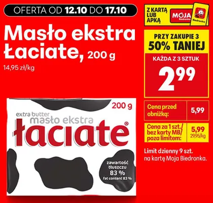 Masło ekstra Łaciate promocja w Biedronka