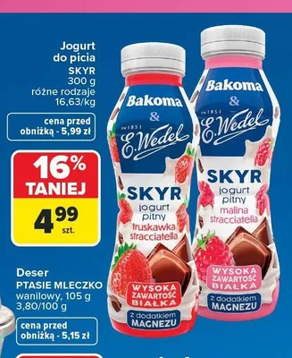 Jogurt pitny Skyr Bakoma E.Wedel o smaku truskawka stracciatella promocja w Carrefour