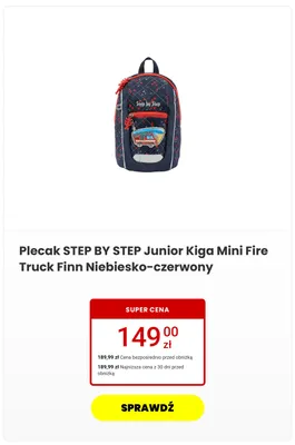 Plecak STEP BY STEP Junior Kiga Mini Fire Truck Finn Niebiesko-czerwony promocja w Media Expert