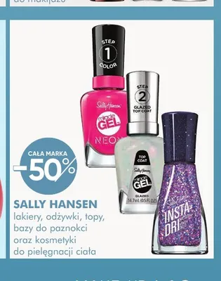 Lakiery, odżywki, topy, bazy do paznokci oraz kosmetyki do pielęgnacji ciała Sally Hansen promocja w Super-Pharm