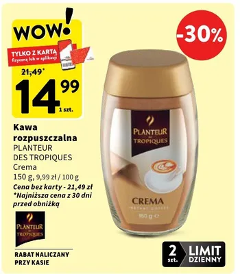 Kawa rozpuszczalna PLANTEUR DES TROPIQUES Crema promocja w Intermarche