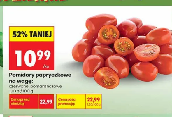 Pomidory papryczkowe pomarańczowe promocja w Biedronka