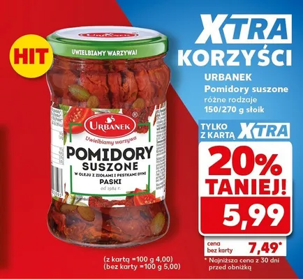 Pomidory suszone w oleju z ziołami i pestkami dyni paski Urbanek promocja w Kaufland