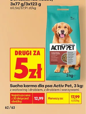 Sucha karma dla psa Activ'Pet z drobiem i warzywami promocja w Biedronka