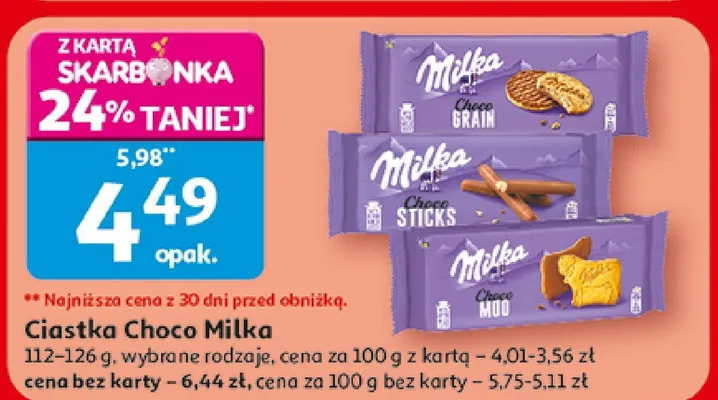 Ciastka Choco Milka wybrane rodzaje promocja w Auchan
