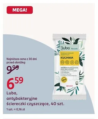 Antybakteryjne ściereczki czyszczące Luba Naturals Kuchnia 40-pak promocja w Rossmann