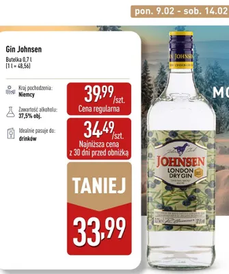 Gin  0,7 l Johnsen promocja w Aldi