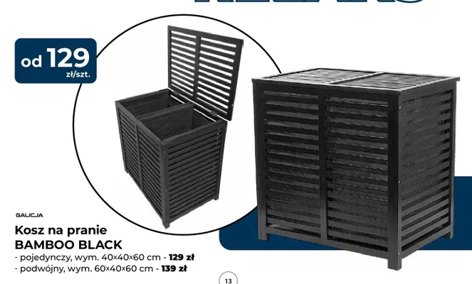Kosz na pranie BAMBOO BLACK podwójny Galicja 60x40x60 cm promocja w PSB Mrówka