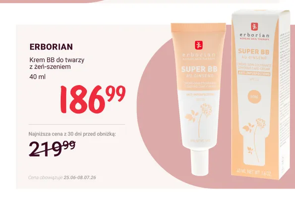 Krem BB do twarzy z żeń-szeniem Erborian promocja w Rossmann