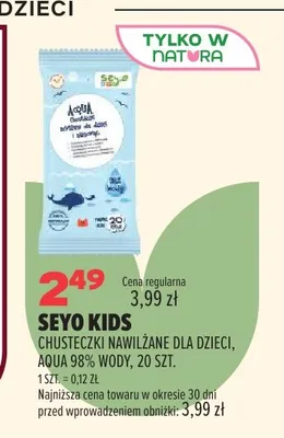 Chusteczki nawilżane dla dzieci Seyo Kids Aqua 98% wody promocja w Drogerie Natura
