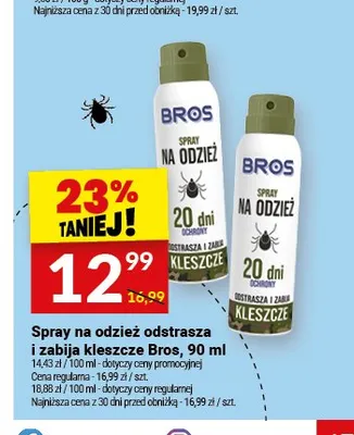 Spray na odzież odstrasza i zabija kleszcze Bros promocja w Twój Market