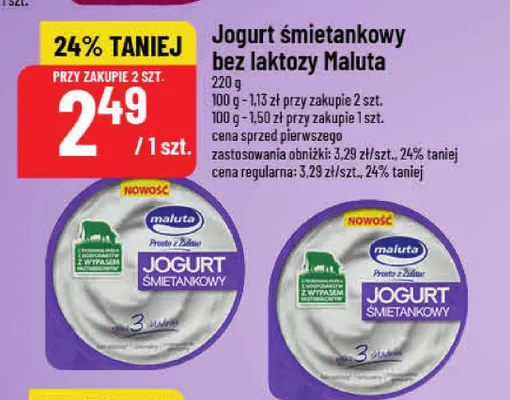 Jogurt śmietankowy bez laktozy Maluta promocja w POLOmarket