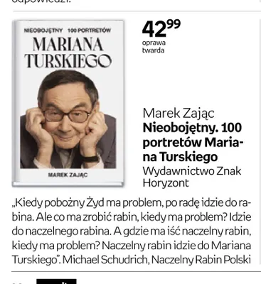 Książka Marek Zając Nieobojętny. 100 portretów Mariana Turskiego Wydawnictwo Znak Horyzont oprawa twarda promocja w Empik