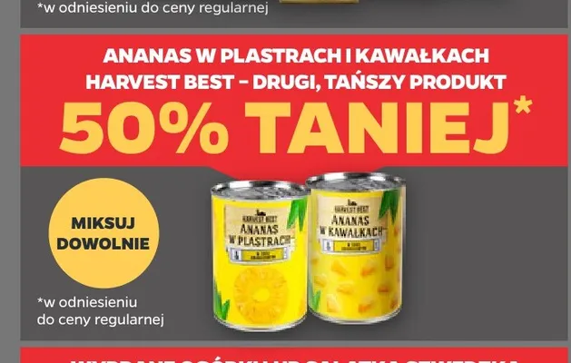 Ananas w puszce w plastrach Harvest Best promocja w Netto