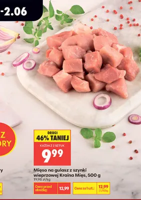 Mięso na gulasz z szynki wieprzowej Kraina Mięs promocja w Biedronka