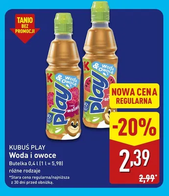 Woda i owoce o smaku maliny Kubuś Play promocja w Aldi