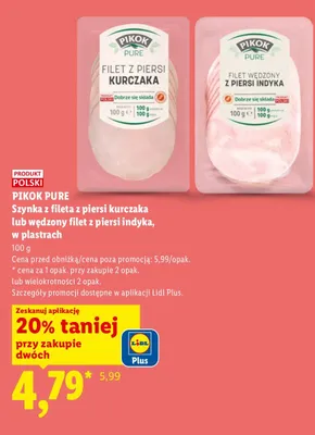 Szynka z fileta z piersi kurczaka lub wędzony filet z piersi indyka, w plastrach promocja w Lidl