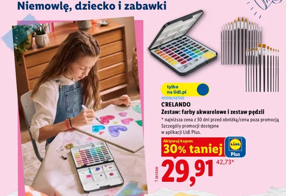 Zestaw farby akwarelowe + zestaw pędzli Crelando promocja w Lidl