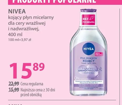 Kojący płyn micelarny dla cery wrażliwej i nadwrażliwej Nivea promocja w Hebe