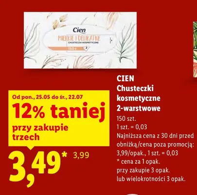Chusteczki kosmetyczne Cien 2-warstwowe promocja w Lidl