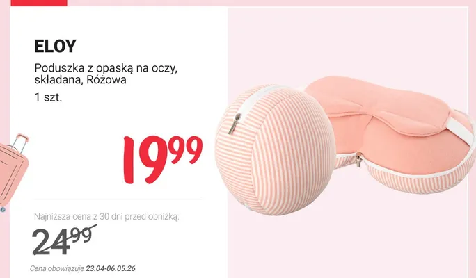 Poduszka z opaską na oczy składana Eloy różowa promocja w Rossmann