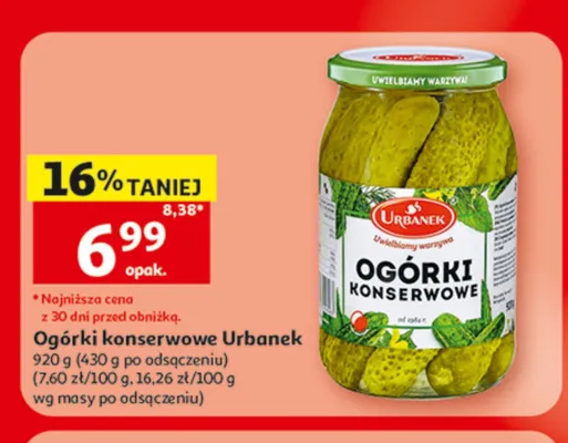 Ogórki konserwowe Urbanek promocja w Auchan