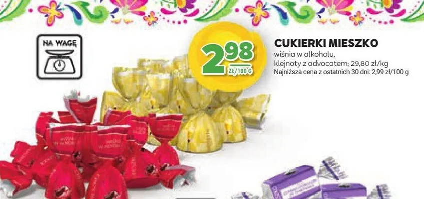 Cukierki mieszko wiśnia w alkoholu, klejnoty z adwokatem promocja w Stokrotka