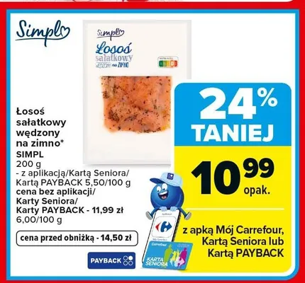 Łosoś sałatkowy wędzony na zimno SIMPL promocja w Carrefour Market